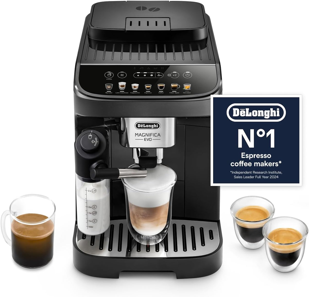 De'Longhi Magnifica ECAM222.20.B, Automatic Coffee Machine with Milk Nozzle, Bean to Cup Espresso Machine with 4 One-Touch Recipes, Soft-Touch Control Panel, 1450W, Black