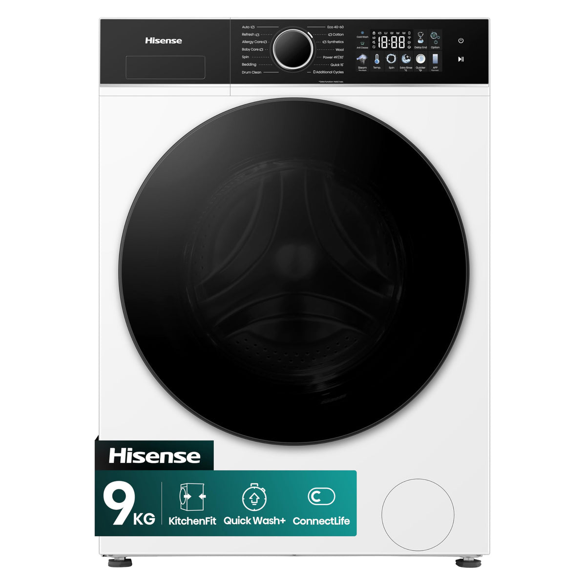 Hisense 1Q Series WF1Q1041BW Freestanding 10 KG Front Load Washing Durable Inverter Machine, Steam Wash, Quick Wash, 15 Washing Programs 1400 RPM White - Energy Rating A