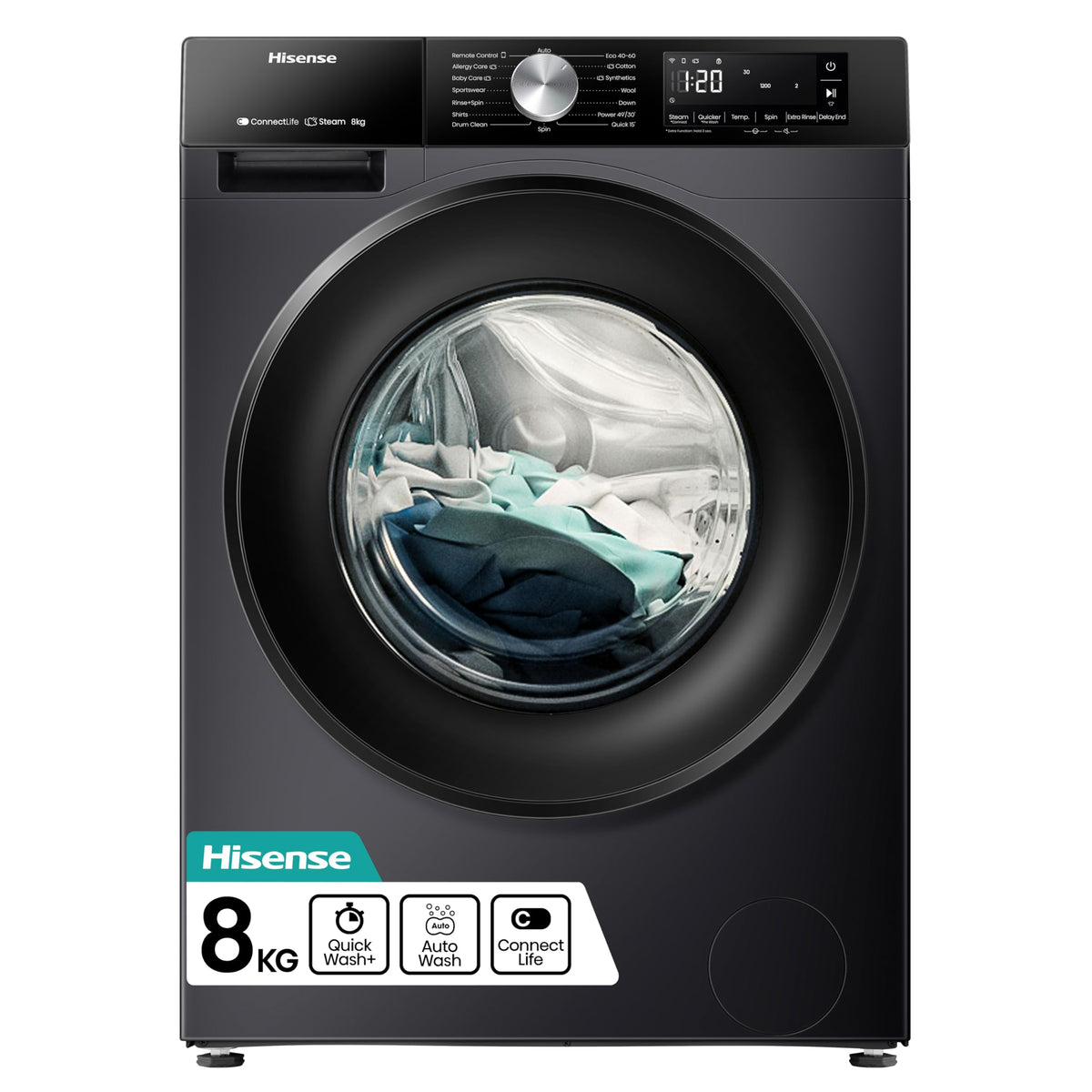 Hisense 1Q Series WF1Q1041BW Freestanding 10 KG Front Load Washing Durable Inverter Machine, Steam Wash, Quick Wash, 15 Washing Programs 1400 RPM White - Energy Rating A
