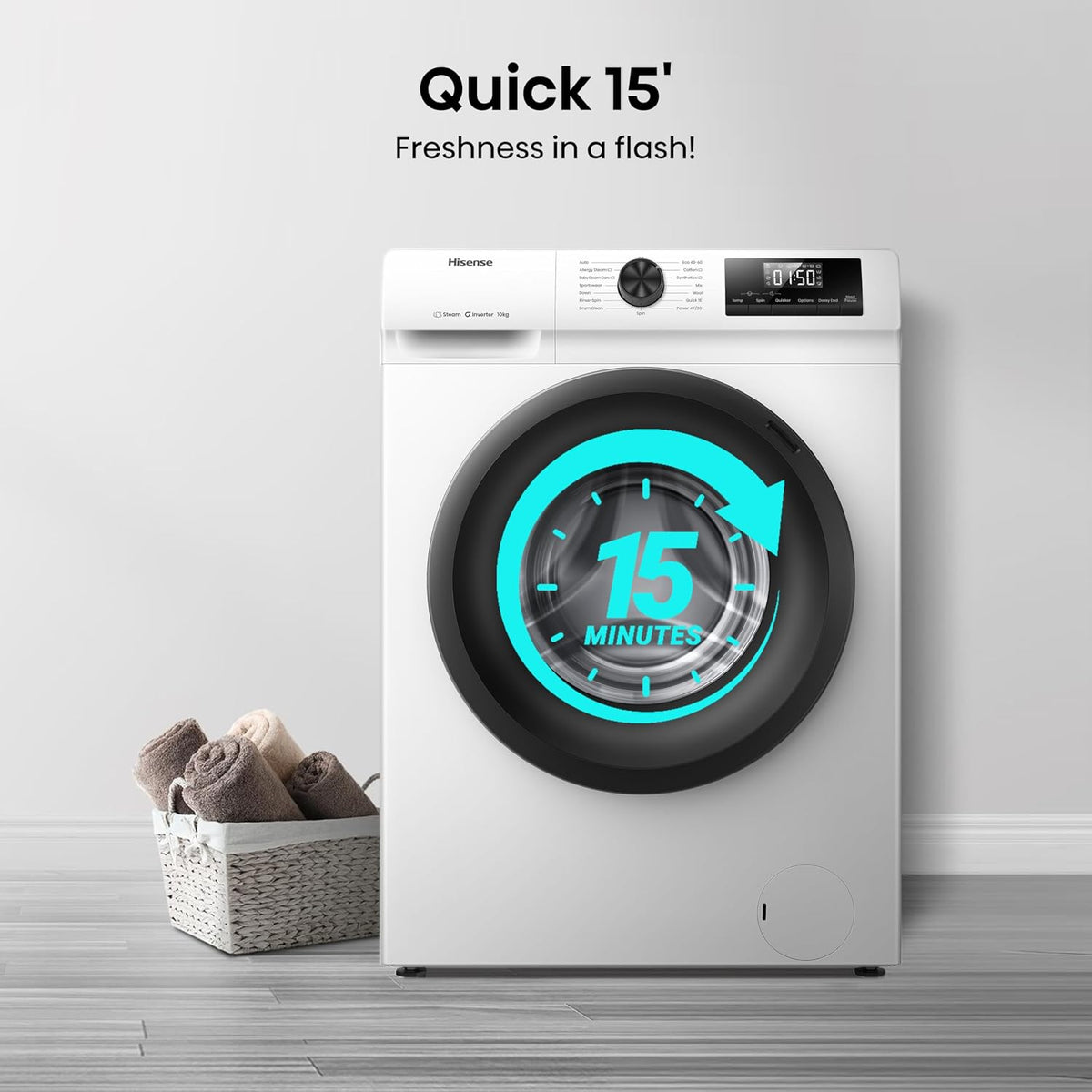 Hisense 1Q Series WF1Q1041BW Freestanding 10 KG Front Load Washing Durable Inverter Machine, Steam Wash, Quick Wash, 15 Washing Programs 1400 RPM White - Energy Rating A