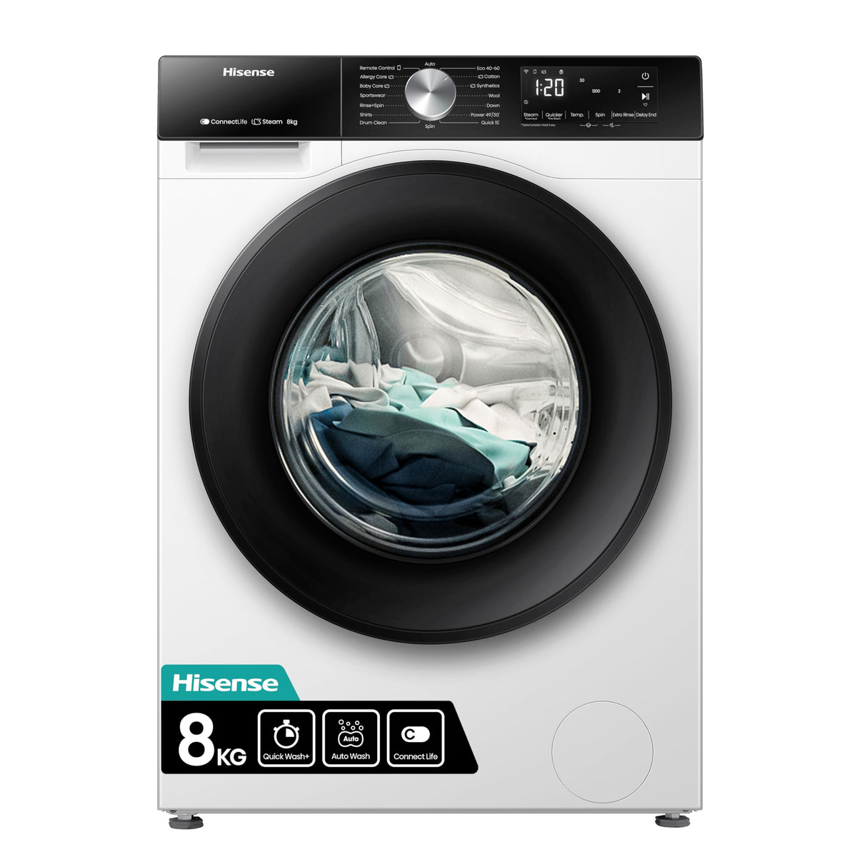 Hisense 1Q Series WF1Q1041BW Freestanding 10 KG Front Load Washing Durable Inverter Machine, Steam Wash, Quick Wash, 15 Washing Programs 1400 RPM White - Energy Rating A